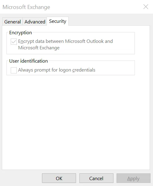 Outlook SSL setting screenshot