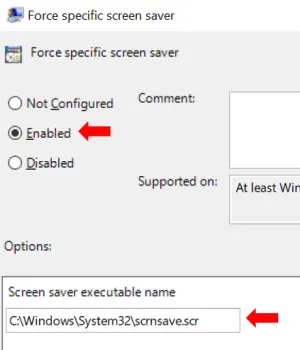 specify a screen saver