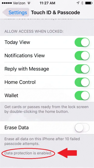 iOS data protection enabled