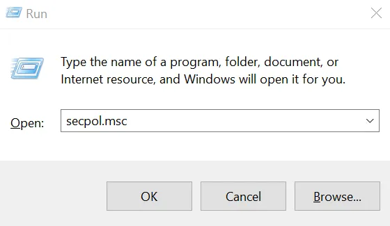 secpol.msc to open Local Security Policy editor in Windows 10